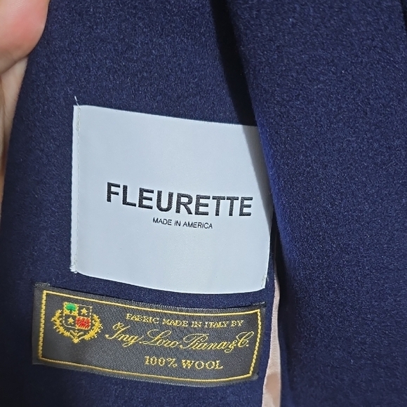 Classic Navy Wool Coat by Fleurette - Picture 5 of 7